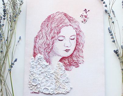 Hand Embroidery Portrait of Mary Odette