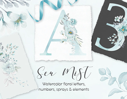 Sea Mist watercolor alphabet