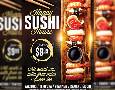 Sushi Happy Hours - Food A5 Flyer Template