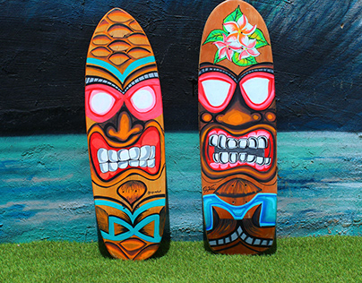 @cyn.surfart - Hawaiian mask painted over a skateboard