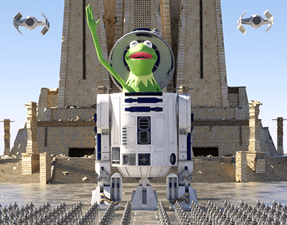 KERMIT INSIDE R2-D2 STAR WARS 3D ART
