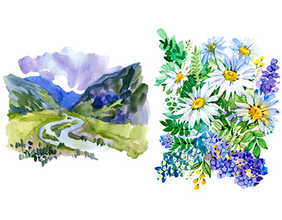 Flowers of Altai. Series of watercolor illustrations