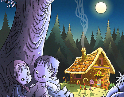 Hansel and Gretel fairy tale illustration for children
