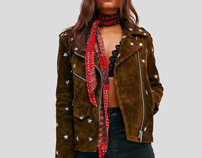 Melody Brown Studded Suede Leather Jacket