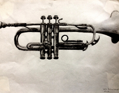 trumpet drawing, pencil on paper