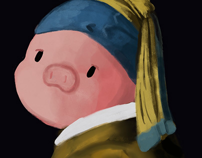 A pig with a pearl earring