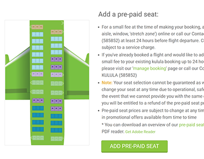 Pre-paid seats webpage