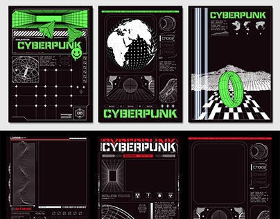 Cyberpunk retro futuristic posters In acid style
