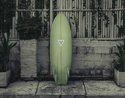 product photography folklore surfboard in bali canggu