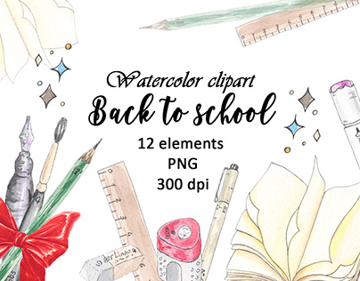 Back to School Watercolor Clipart PNG