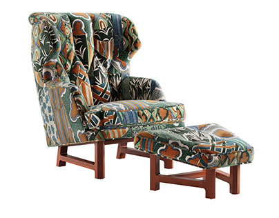 1st Dibs Janus Wing Chair and Ottoman