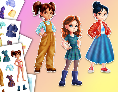 Printable paper dolls and clothes set illustration