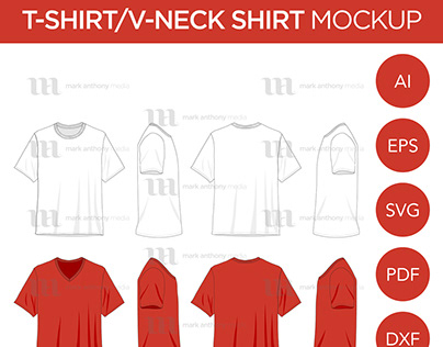 T-Shirt and V-Neck Shirts - Vector Template Mockup