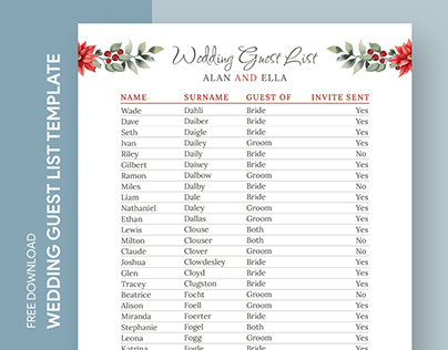 Free Editable Online Winter Wedding Guest List Template