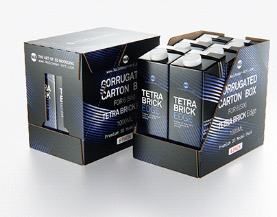 6x Tetra Brick Edge 1000ml Corrugated Box 3D model