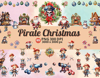 Watercolor Pirate Christmas