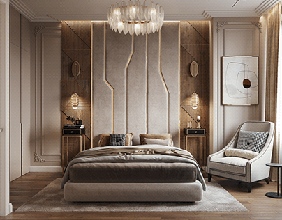 Bedroom with wood 3d panels