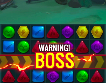 Spine UI animation. Boss warning. Puzzle Raiders