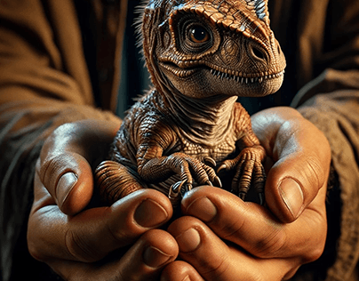 Tyrannosaurus rex baby in hands