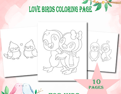 Love birds coloring bok page for kids