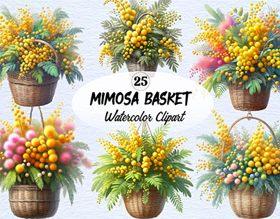 Watercolor Mimosa Basket Clipart