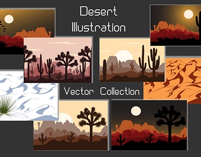 Desert landscape. Vector illustration set