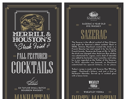 Merrill & Houston's Speakeasy Cocktail Menu