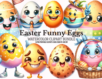 Watercolor Easter Funny Eggs Sublimation