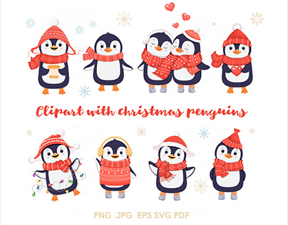 Clipart with cartoon christmas penguins