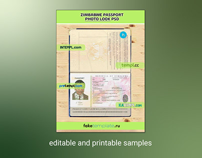 Zimbabwe passport editable PSD files, scan and photo