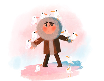 Eskimo boy character illustrations