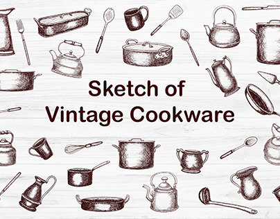 Sketch of vintage cookware vector