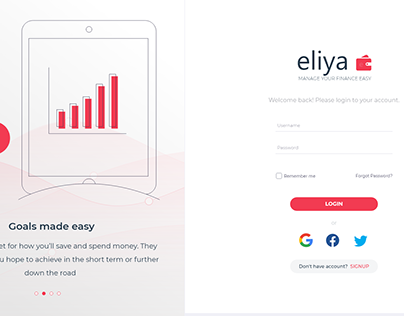 Login page, budgets and category designs for Eliya