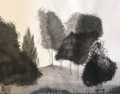 Observational ink drawing created by home made tools