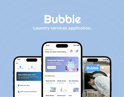 Project thumbnail - Bubble laundry services application UI/UX Case Study