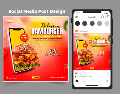Delicious Hamburger Social Media post design template.