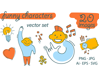 20 Funny Characters Linear Vector Set