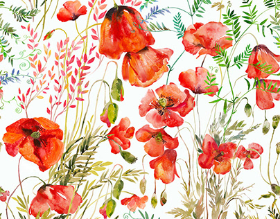 "Red poppies" textile pattern