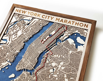 World's Famous Marathons - Laser-Cut Wooden Map
