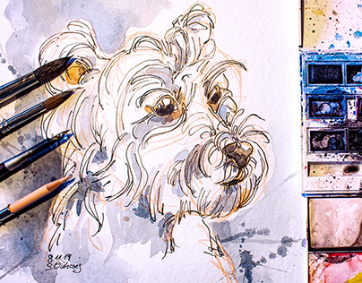 dog Portrait - Idefix - watercolor & ink