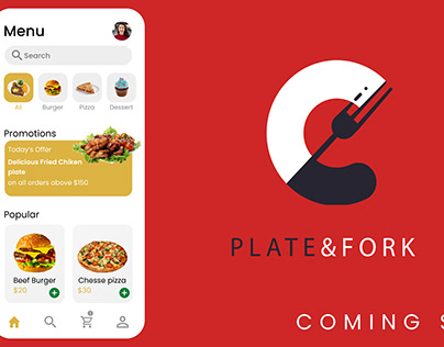 Plate & Fork Food Ordering app UI