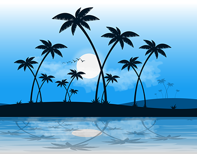 2d blue paradise view illustration