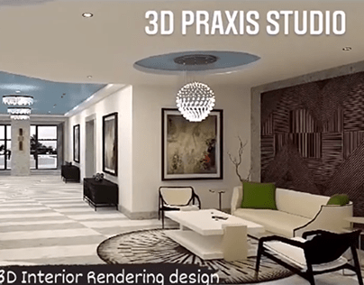 3D Interior Rendering of a luxurious living room