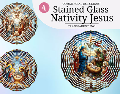 Watercolor Nativity Jesus Stained Glass Clipart