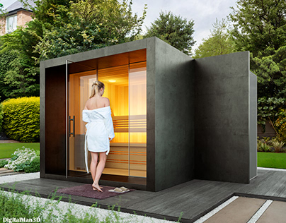 3D visualization of a modern sauna in France