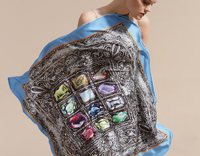 scarf with the image of magic stones