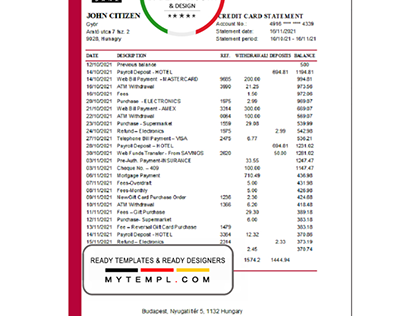 Hungary MKB Bank statement template .xls .pdf file