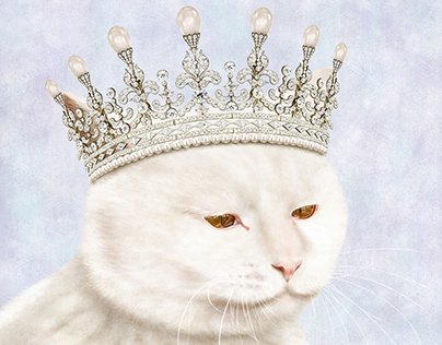 A cat wearing a diamond and pearl crown