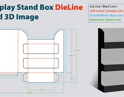 Display stand dieline template & 3d image