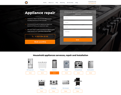 Landing page for appliance repair